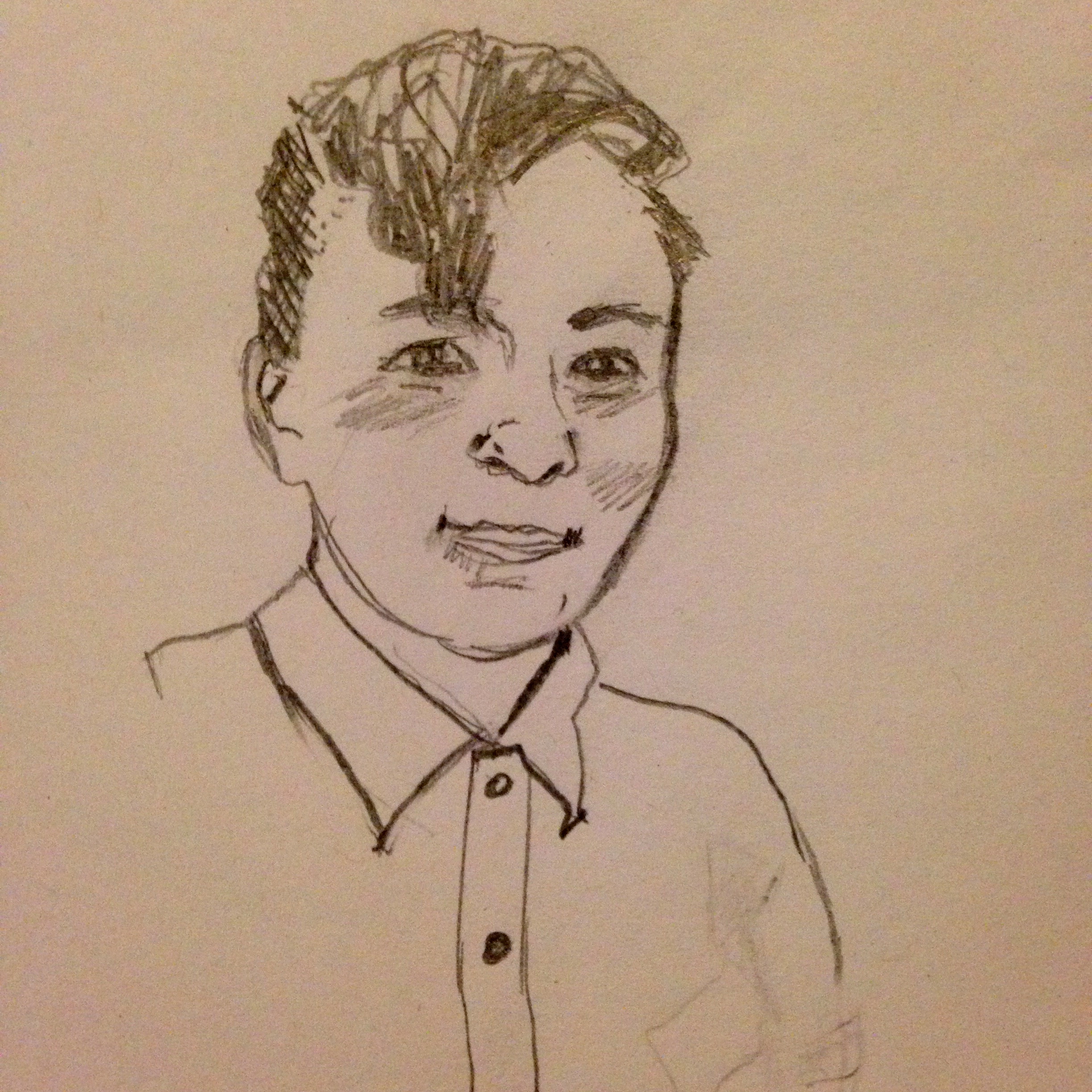 A pencil sketch self-portrait.