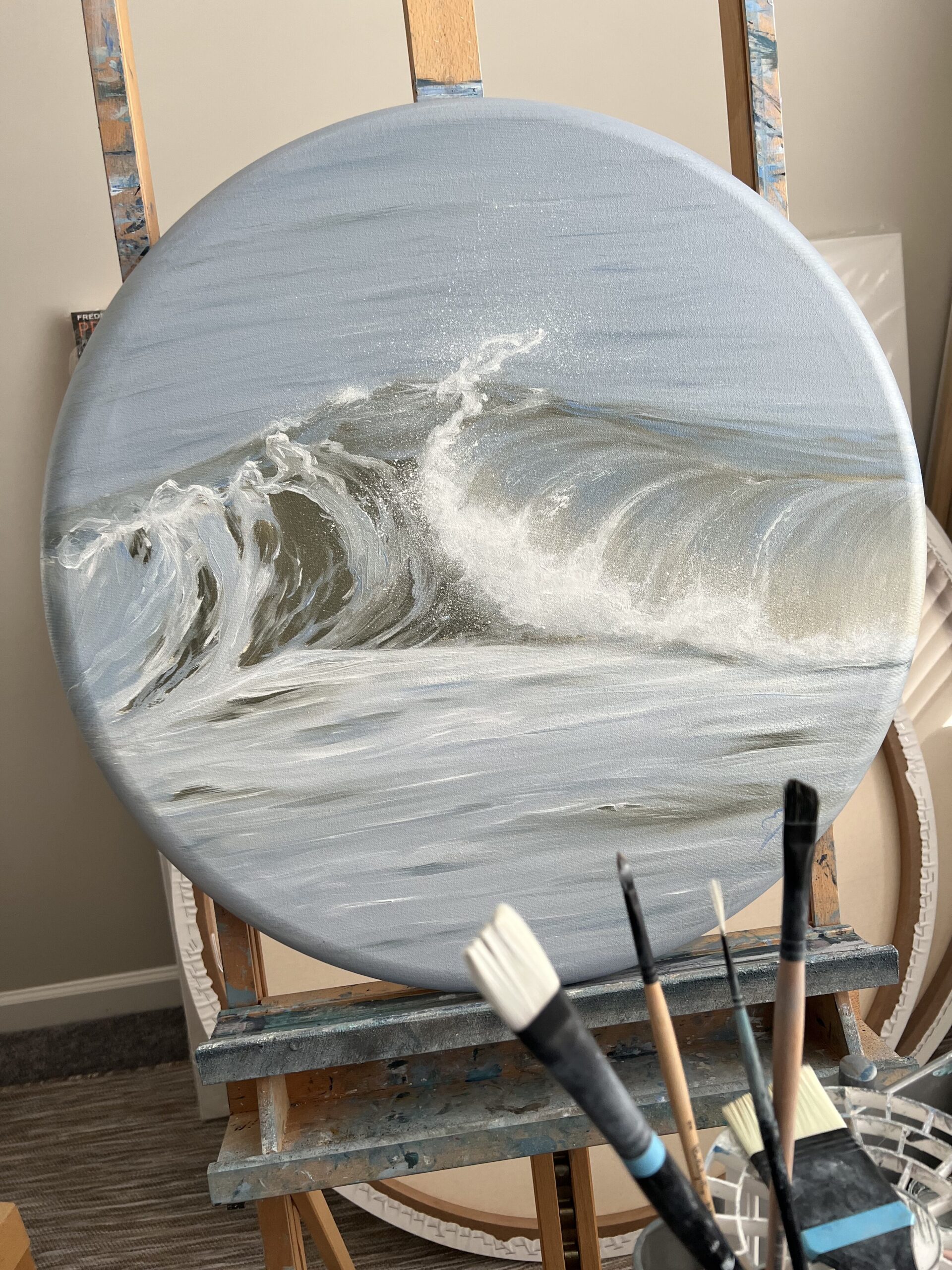 Inhale - Original Realistic Ocean Wave Painting oil on round