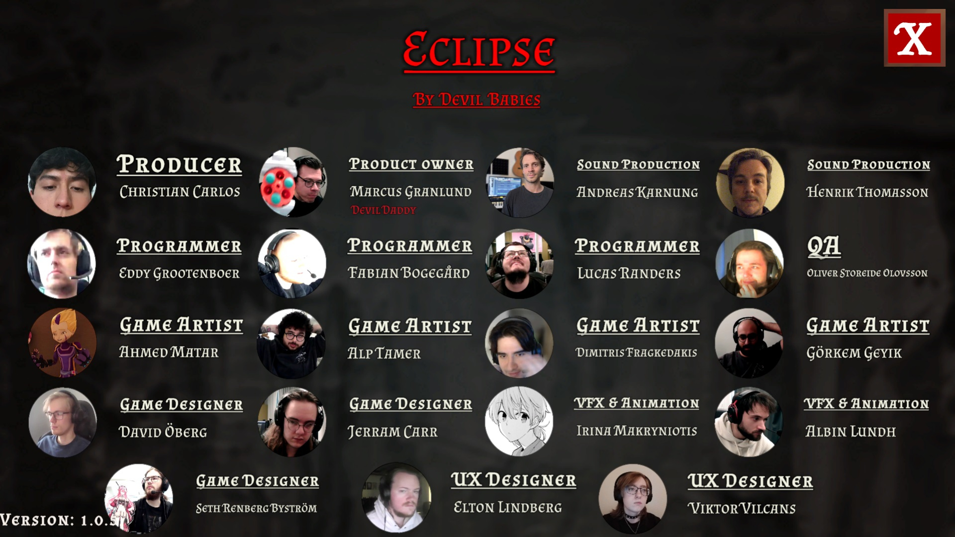 Eclipse video game credits listing development roles and team members