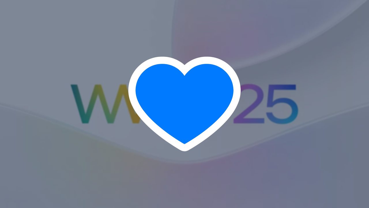 Blue heart icon centered on a colorful gradient background with the text 'W25'.