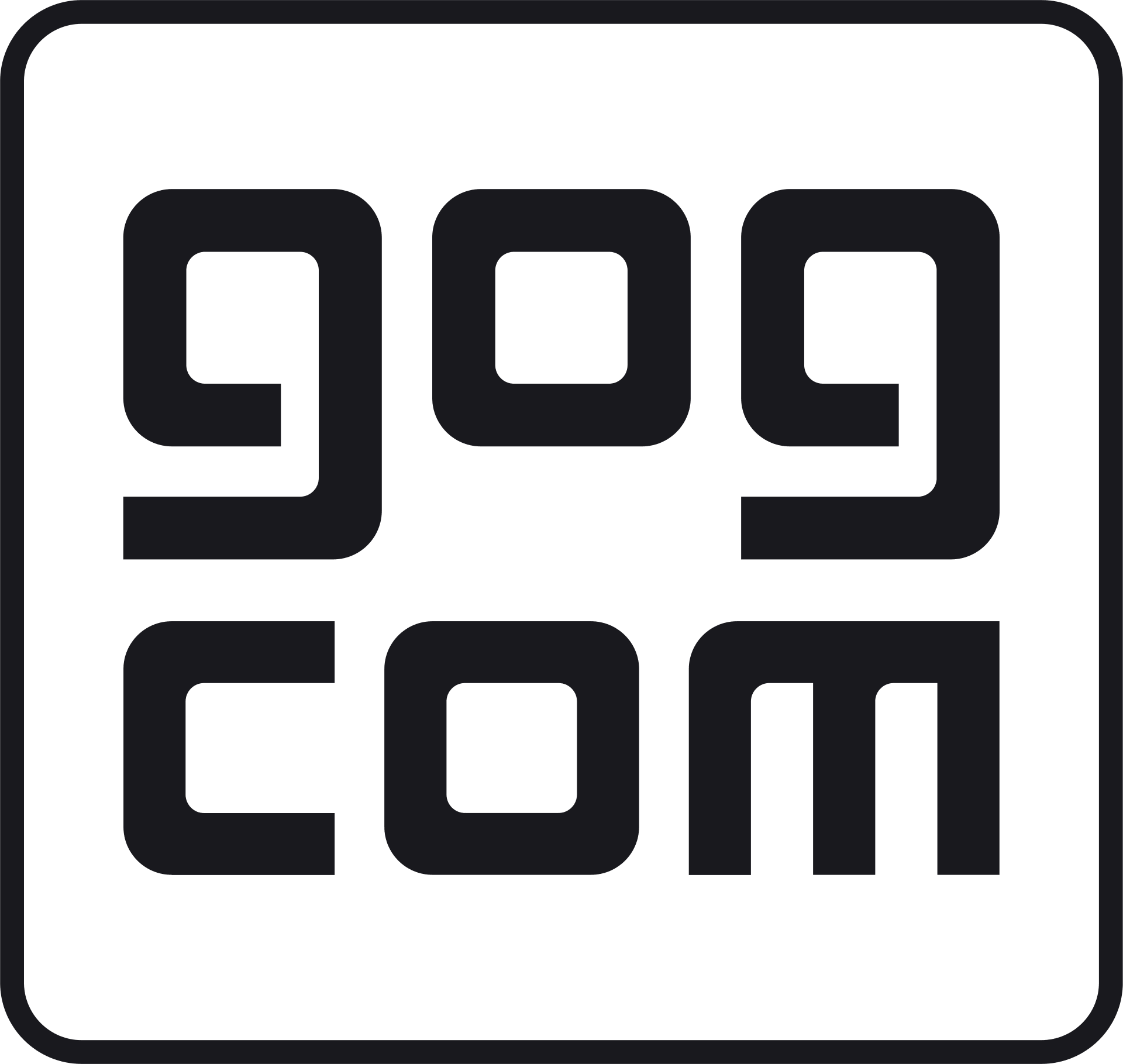 The dark GOG.com logo inside a rounded rectangular border