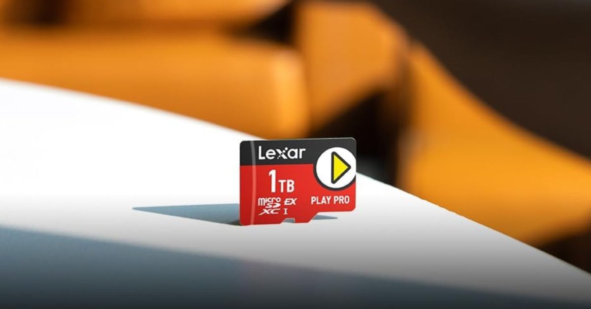Lexar PLAY PRO 1TB microSD card displayed on a flat surface.
