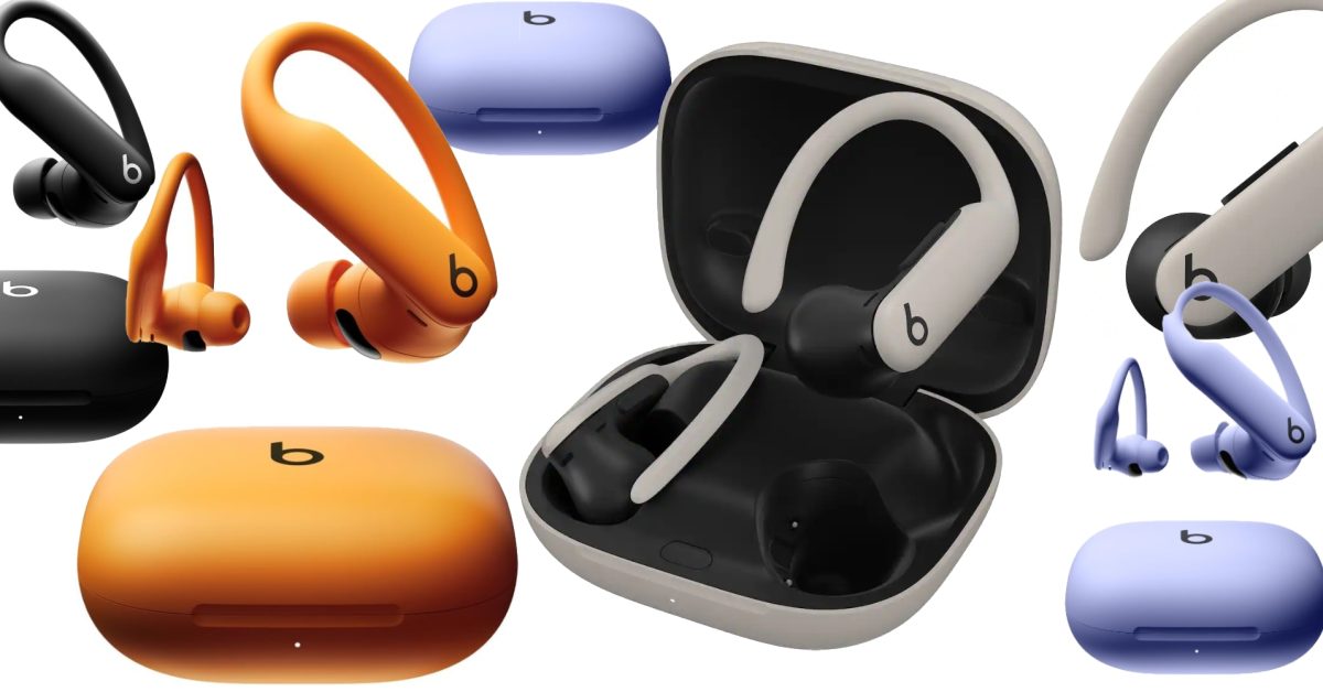 Powerbeats Pro 2 wireless earbuds are displayed alongside their charging cases in various vibrant color options.