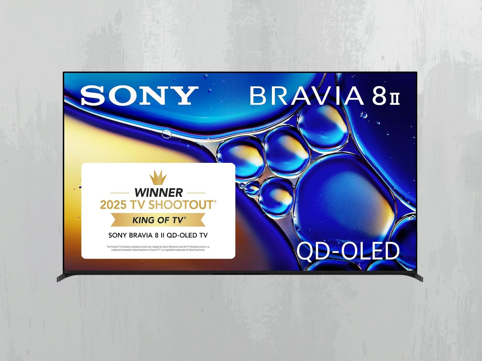 A Sony Bravia 8 II QD-OLED TV displays an award badge naming it King of TV.