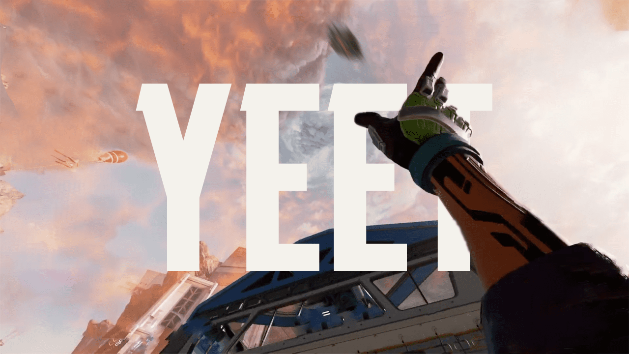 A hand pointing upwards with the word 'YEET' displayed prominently in the foreground.