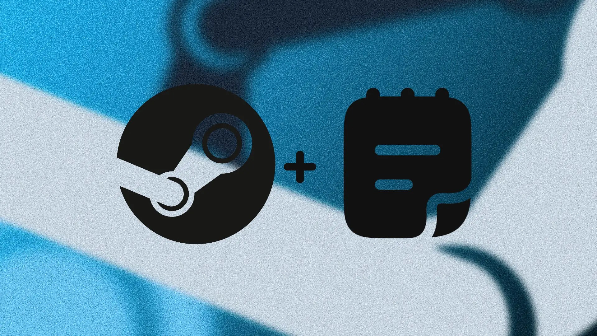 A black Steam logo connected by a plus sign to a notes icon.