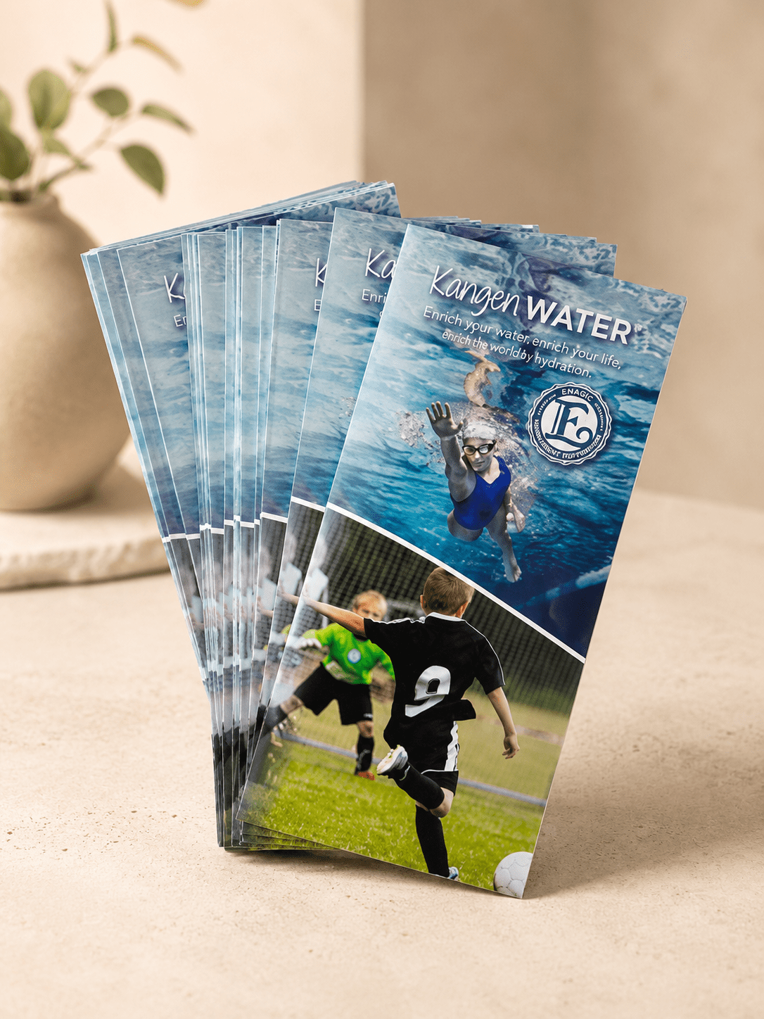 Pack de 25 trípticos Agua Kangen y deporte