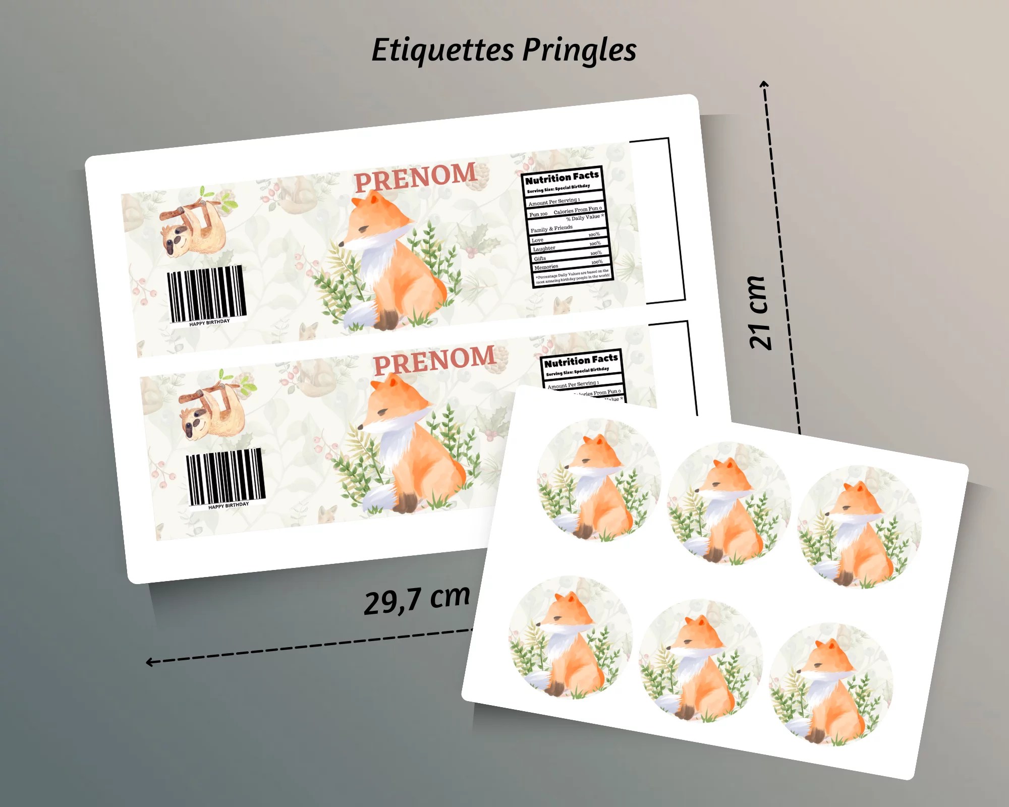 Etiquettes dragées personnalisées baptême /mariage / anniversaire Renard