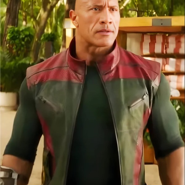 Embrace the bold cinematic charm with this Dwayne Johnson Red One movie inspired leather vest, a perfect blend of rugged style and timeless fashion. Designed in striking shades of deep green and bold red, this sleeveless jacket pays homage to the iconic look seen in Red One. Crafted with precision, it combines durability, comfort, and a unique design that captures the spirit of action-packed adventure.