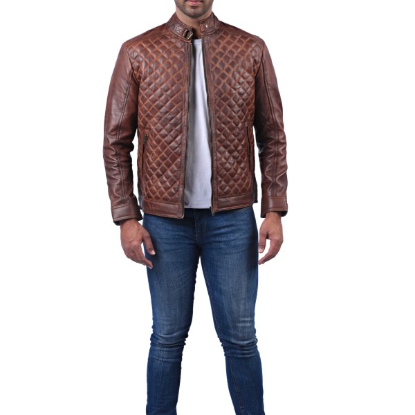 Men’s Quilted Brown Leather Jacket