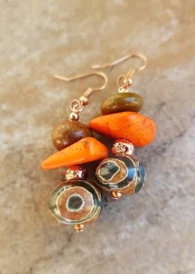 Tribal Eyed agate and Turquoise earrings