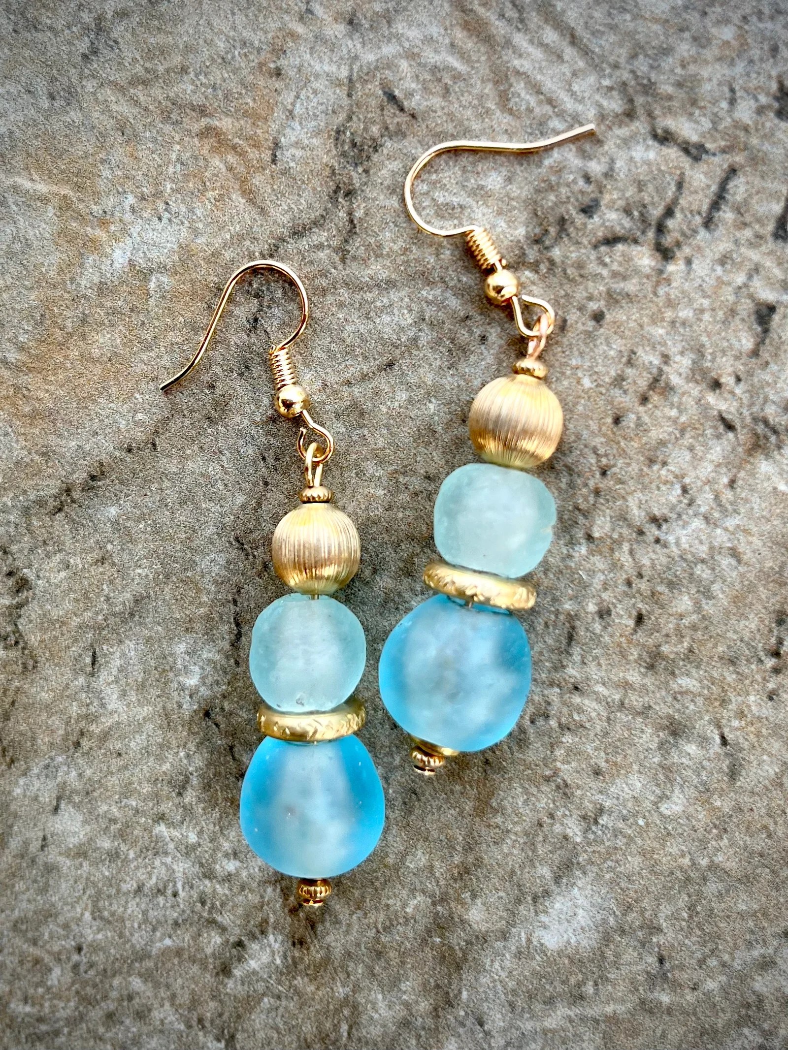 Baby Blue Ghana glass Earrings Petra di Monte