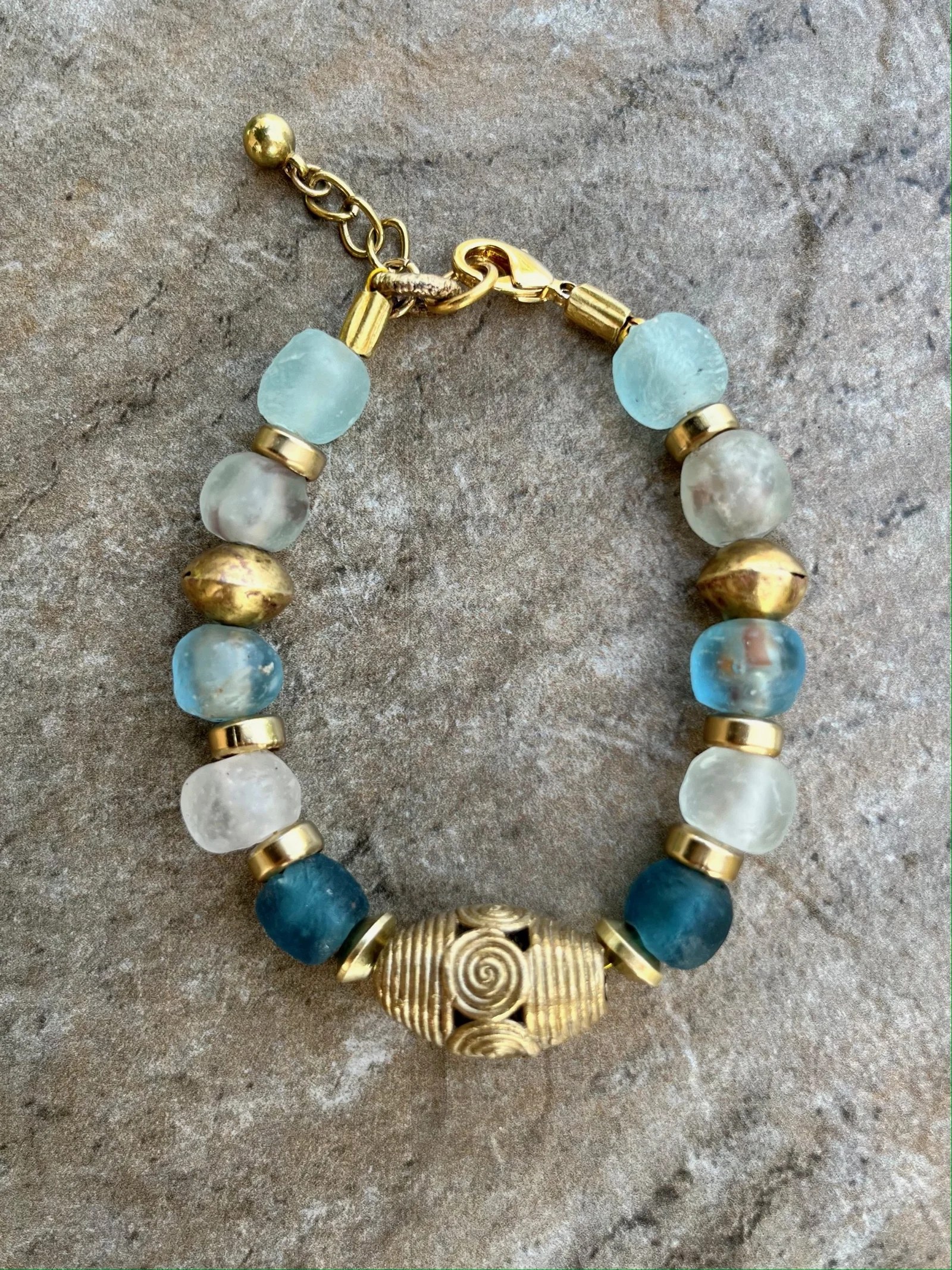 Aquamarine recycled glass bracelet Tribal African