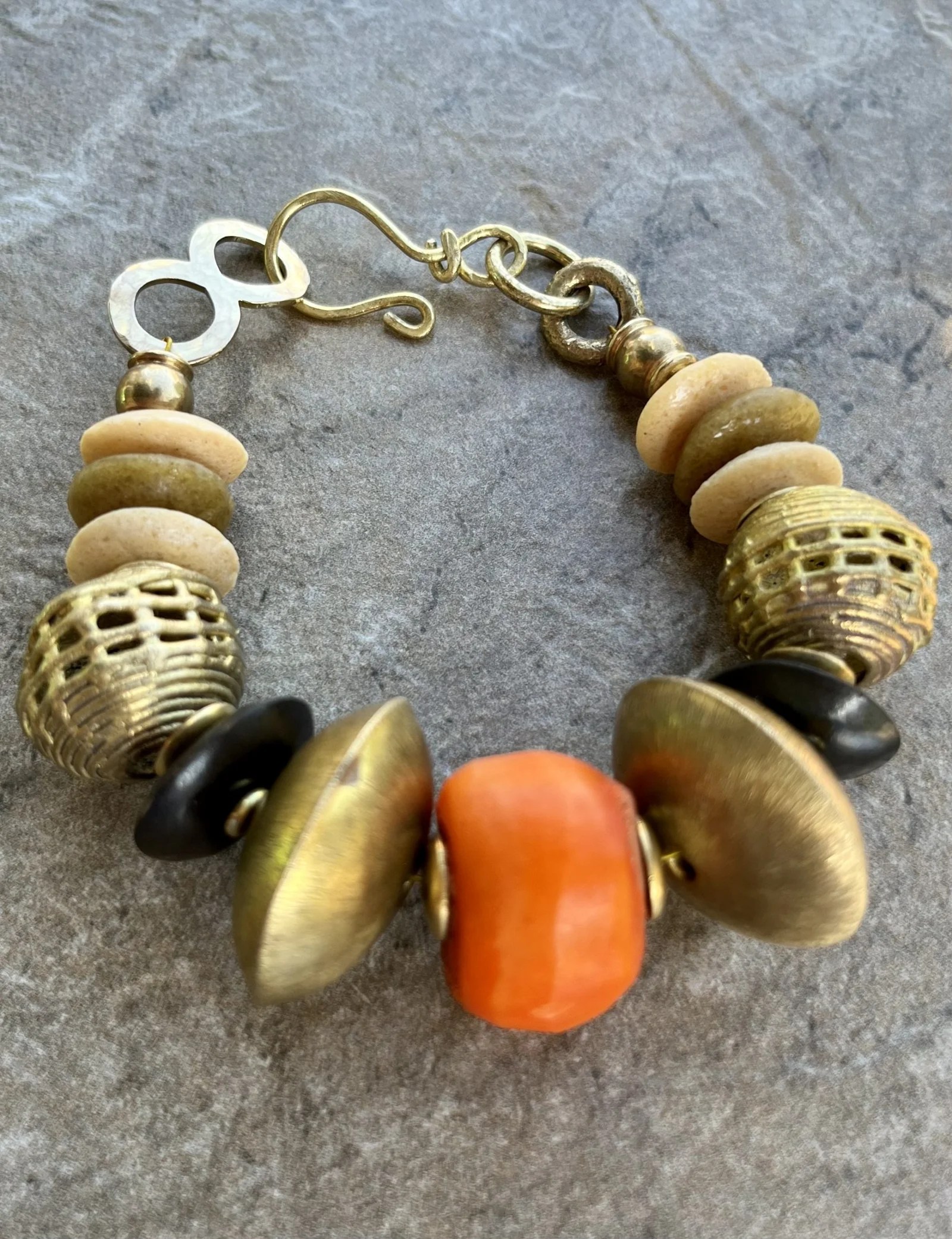 Coral Batik Bone African Tribal Bracelet