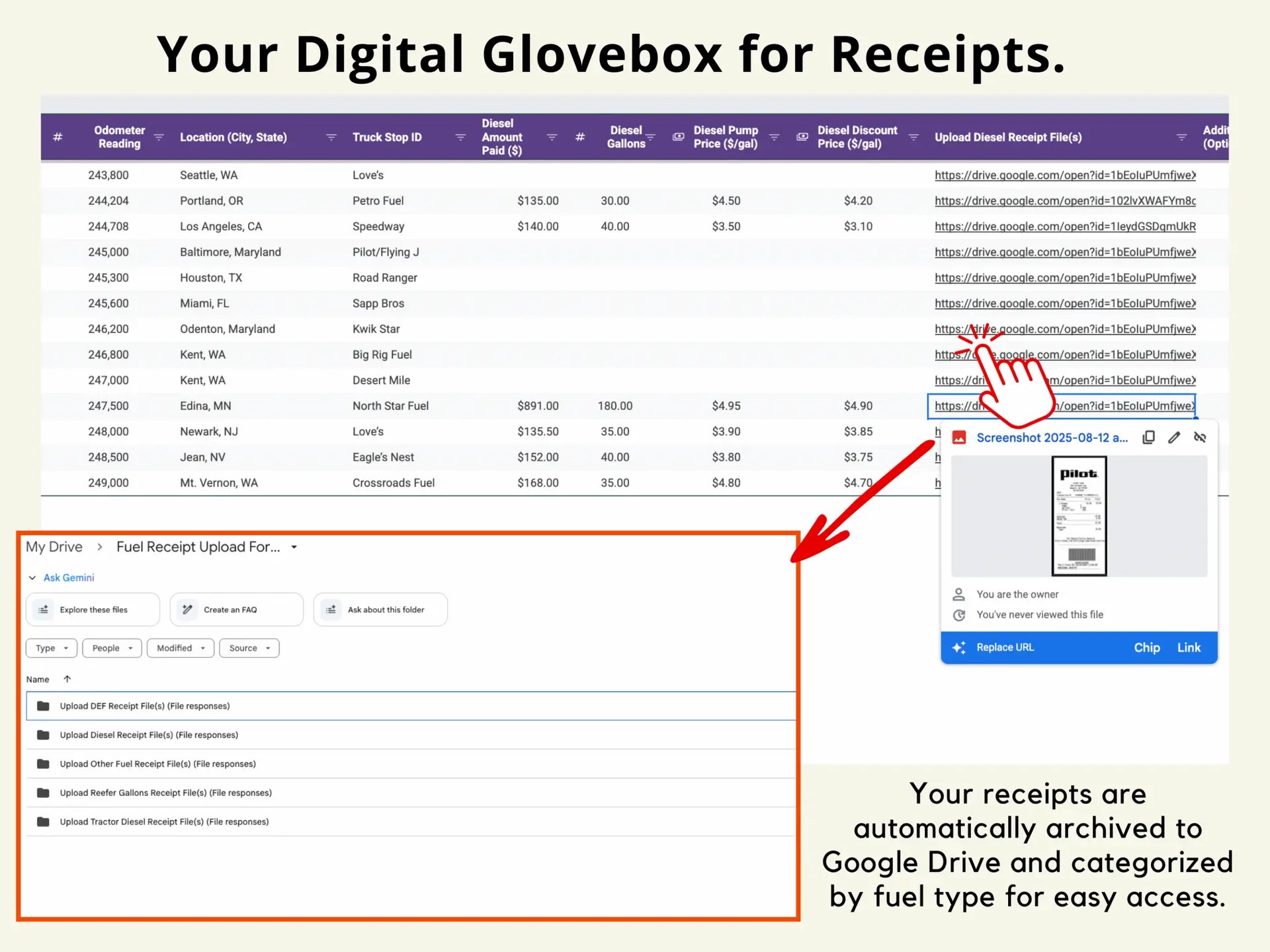 Trucking Fuel Expense Tracker, Fuel Savings, Small Carrier Fuel Spreadsheet