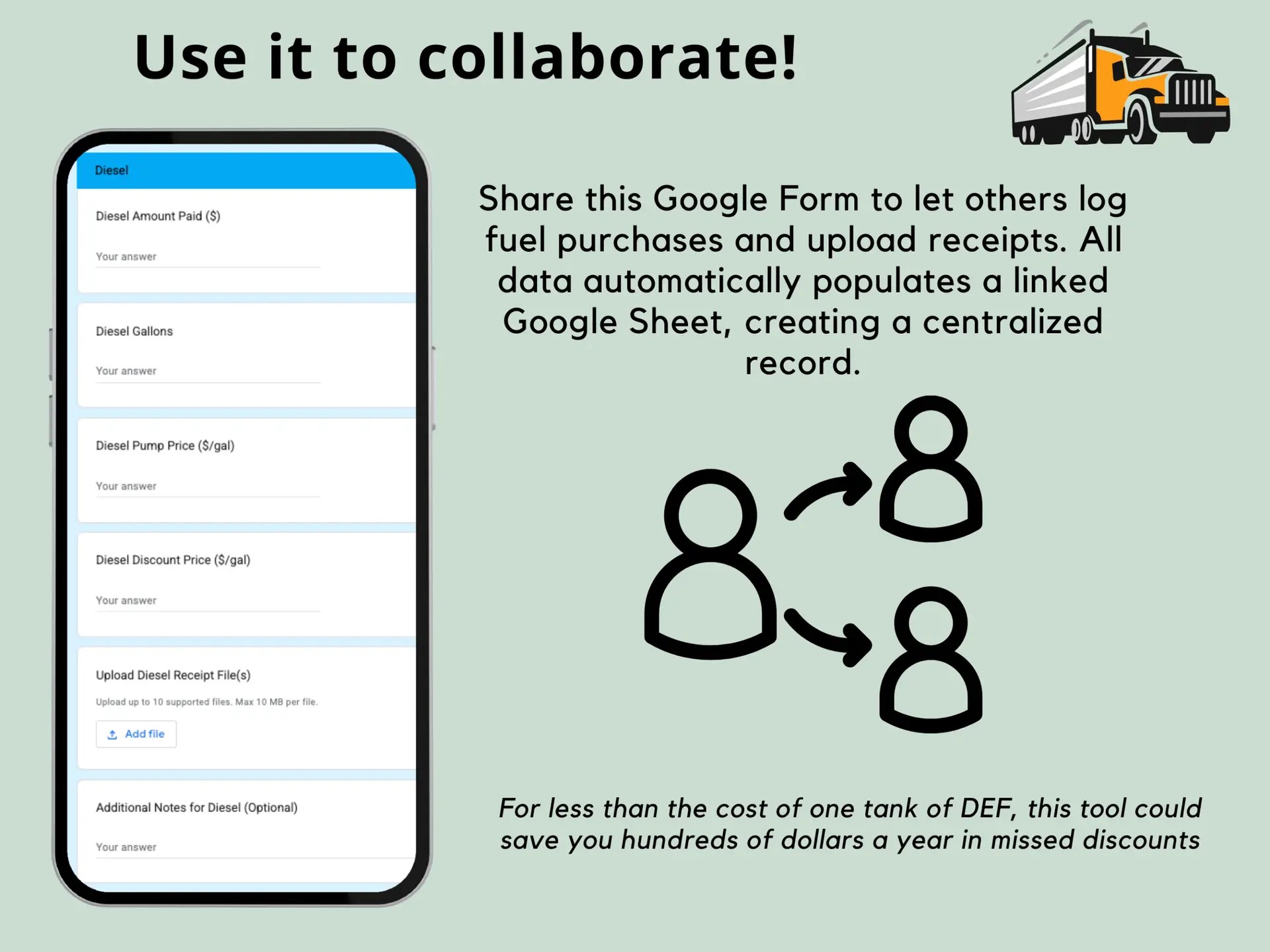 Trucking Fuel Expense Tracker, Fuel Savings Spreadsheet for Small Carrier