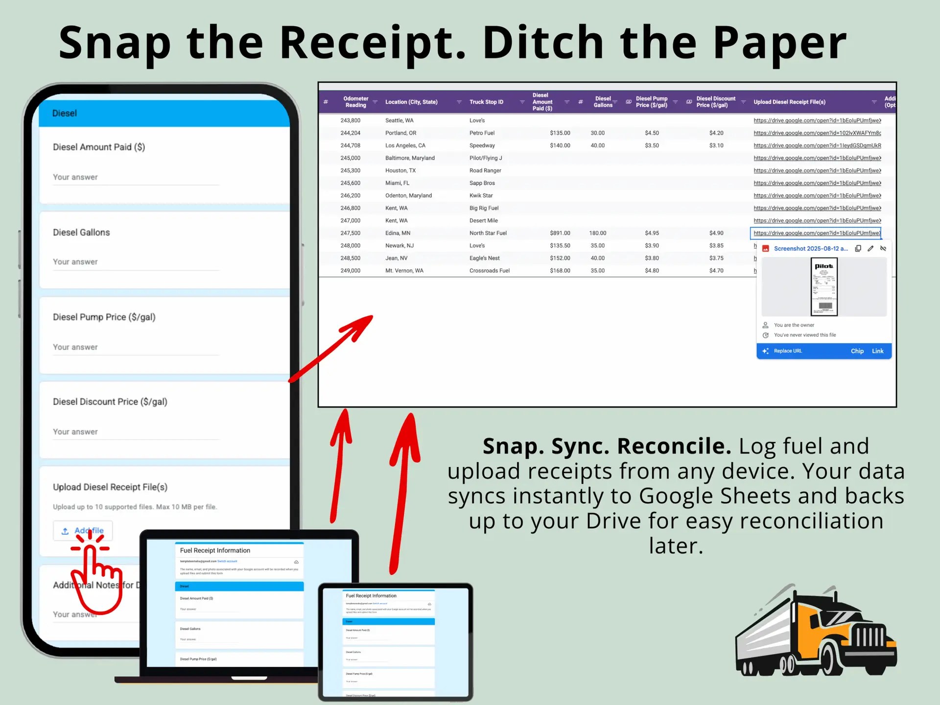 Trucking Fuel Expense Tracker, Fuel Savings Spreadsheet for Small Carrier