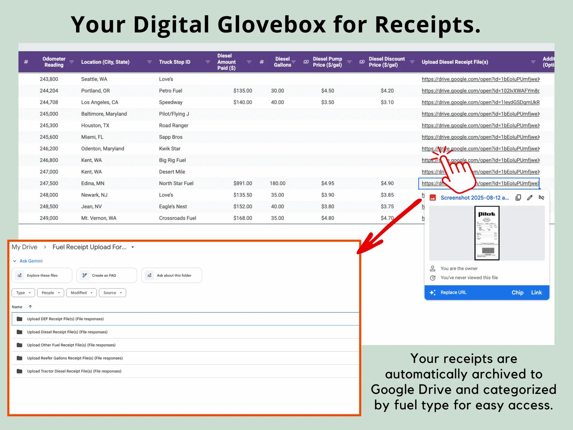 Trucking Fuel Expense Tracker, Fuel Savings Spreadsheet for Small Carrier