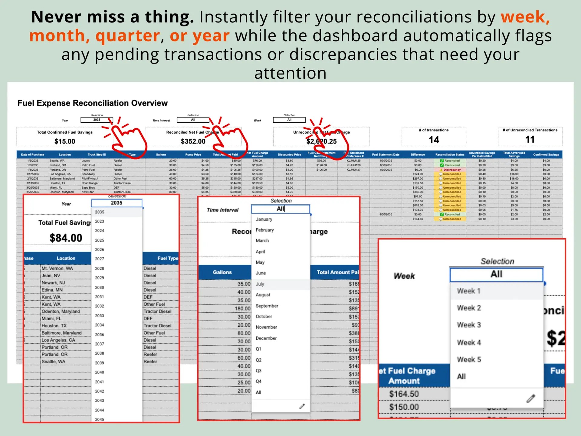 Trucking Fuel Expense Tracker, Fuel Savings Spreadsheet for Small Carrier