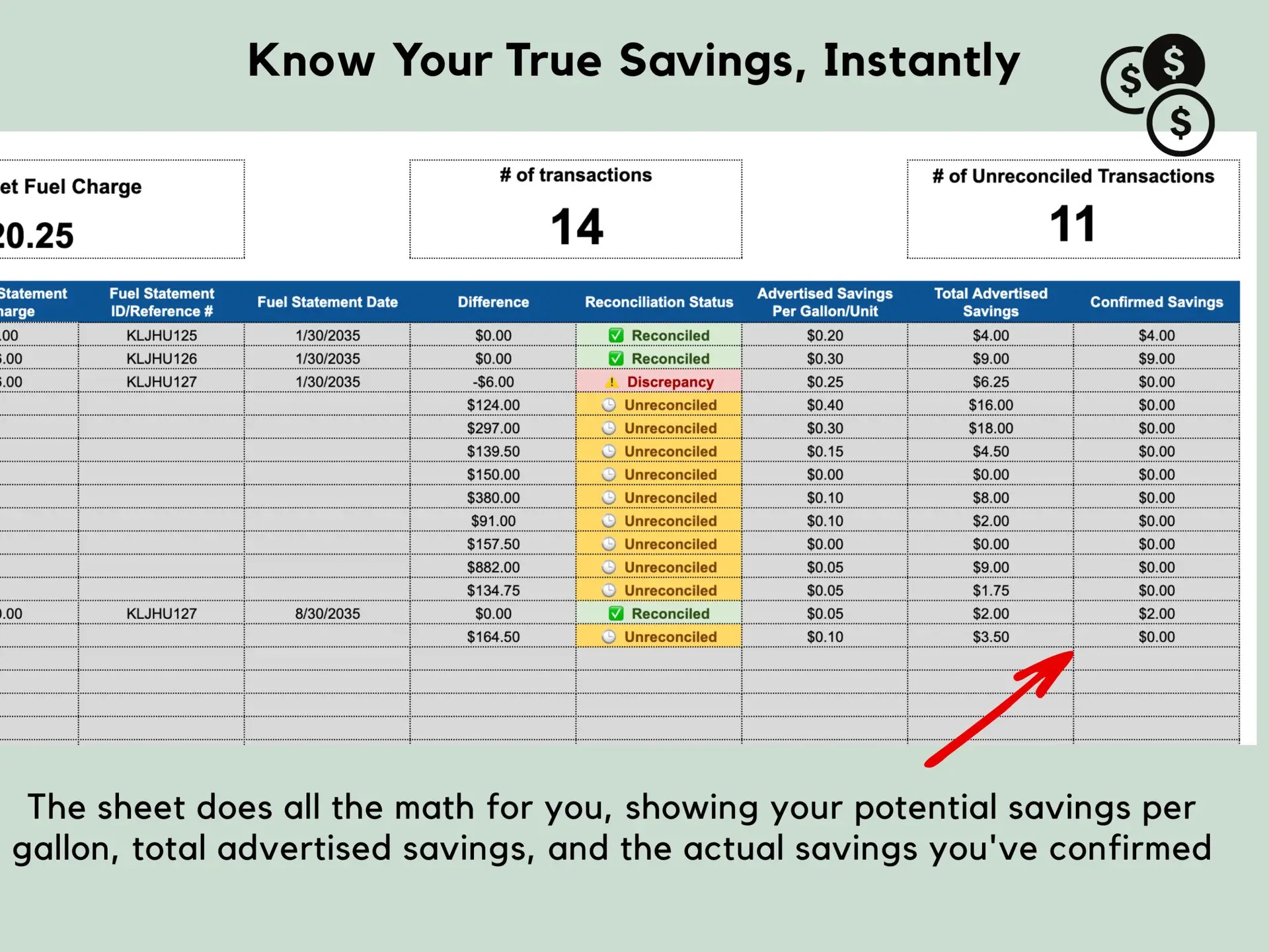 Trucking Fuel Expense Tracker, Fuel Savings Spreadsheet for Small Carrier