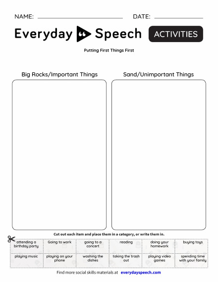 Put First Things First Worksheet