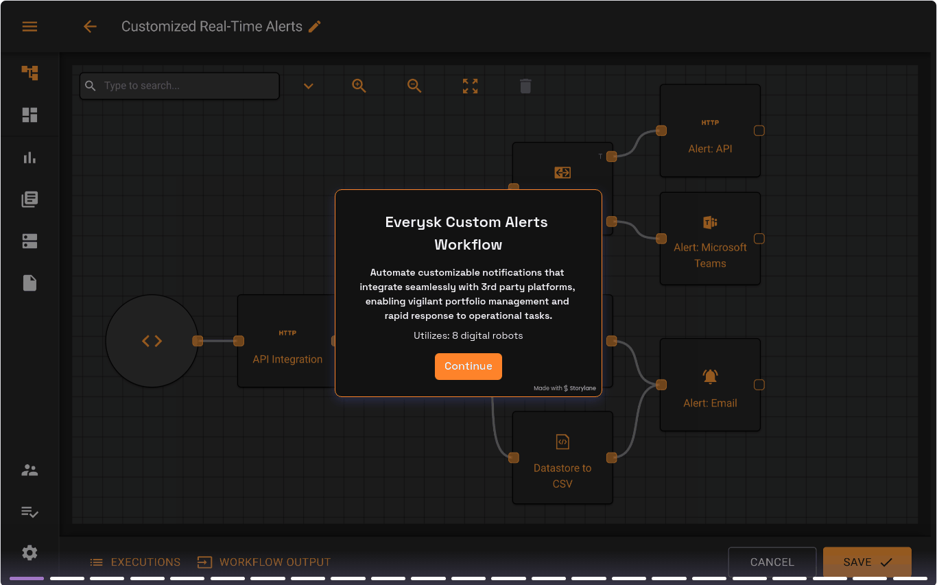 Everysk Workflows providing customized real time alerts on their investment process