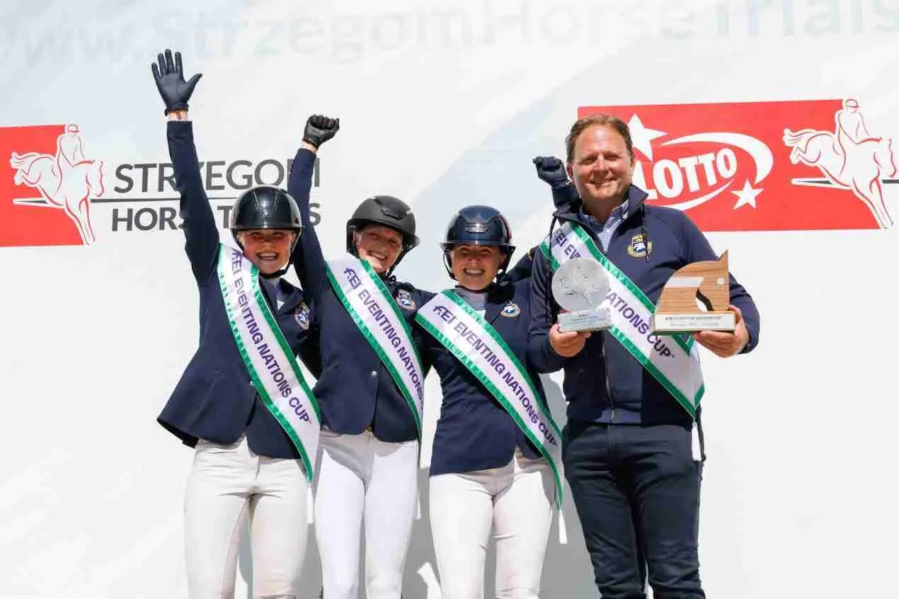 Team Sweden winners of the FEI Eventing Nations Cup 2025 leg in Strzegom (POL). © FEI / Libby Law Photography