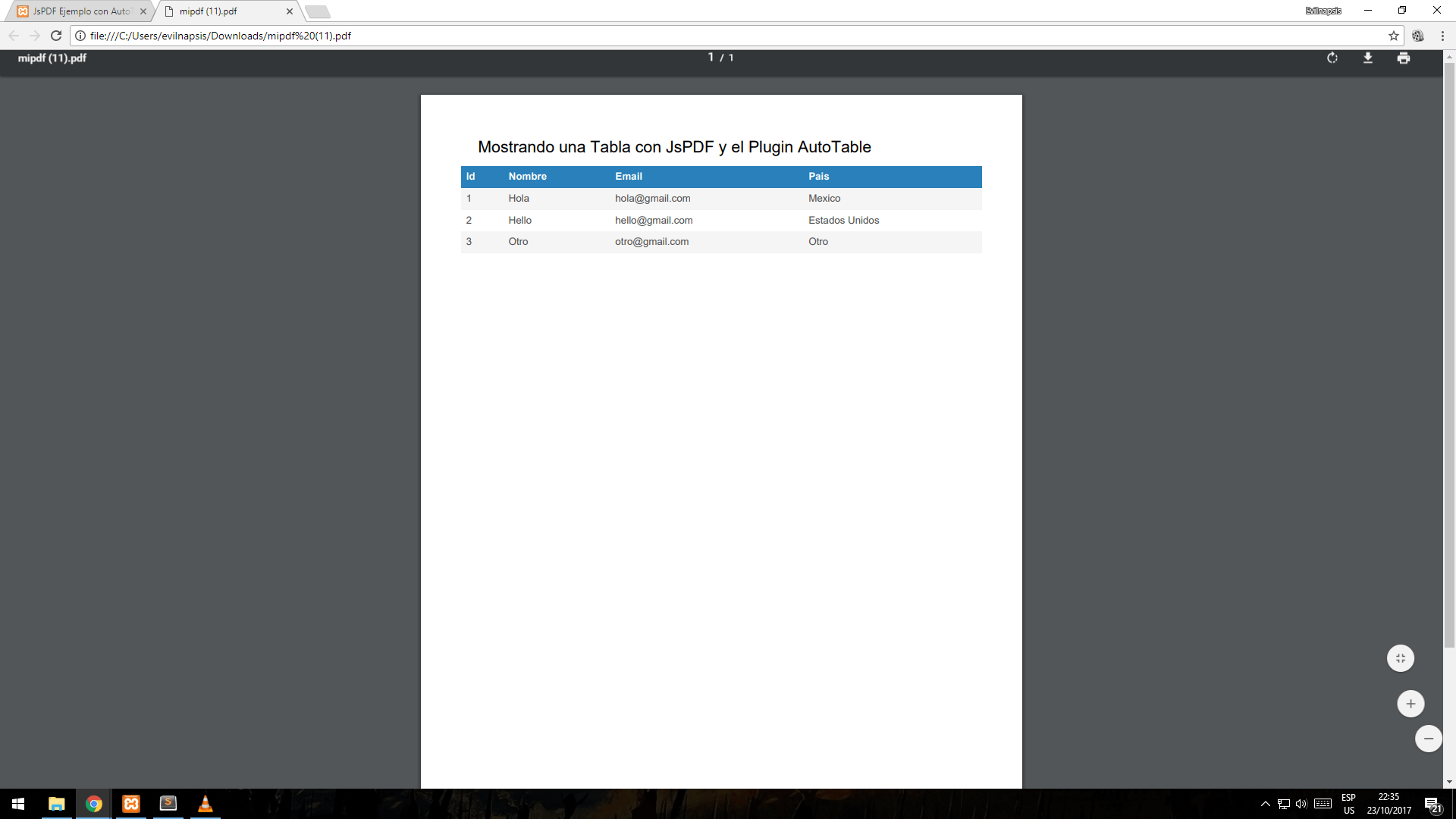 [Javascript] Agregar una Tabla en un PDF con JsPDF y el plugin