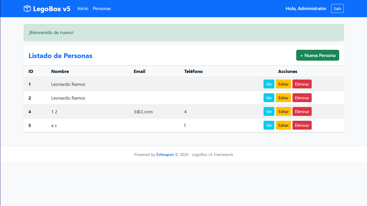 Listado de Personas en LegoBox PHP