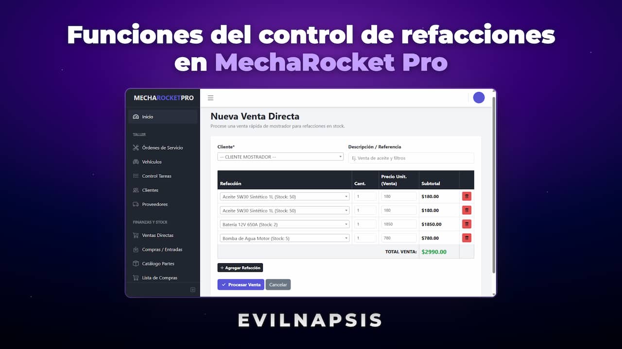 Funciones para el Control de Refacciones en MechaRocket Pro