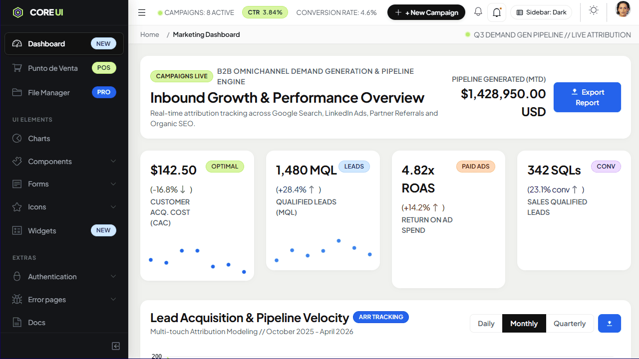 Plantilla Core UI Bootstrap 5 con diseño Clean Tech B2B