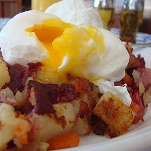 Corned Beef or Salmon Hash with Poached Eggs
