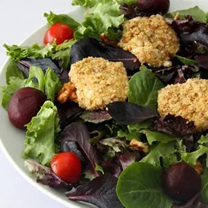 Warm Hazelnut Crusted Goat Cheese with Mixed Baby Green Salad