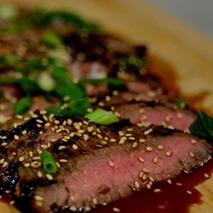 Sesame Skirt Steak with Soy-Ginger Sauce