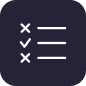 Liste d'icônes de tâches avec des coches et des croix. / List of task icons with checkmarks and crosses.