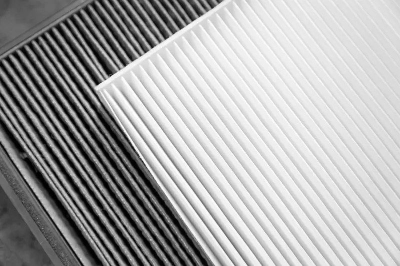 Close up, clean and dirty cabin air filter for car. car air filter texture and background