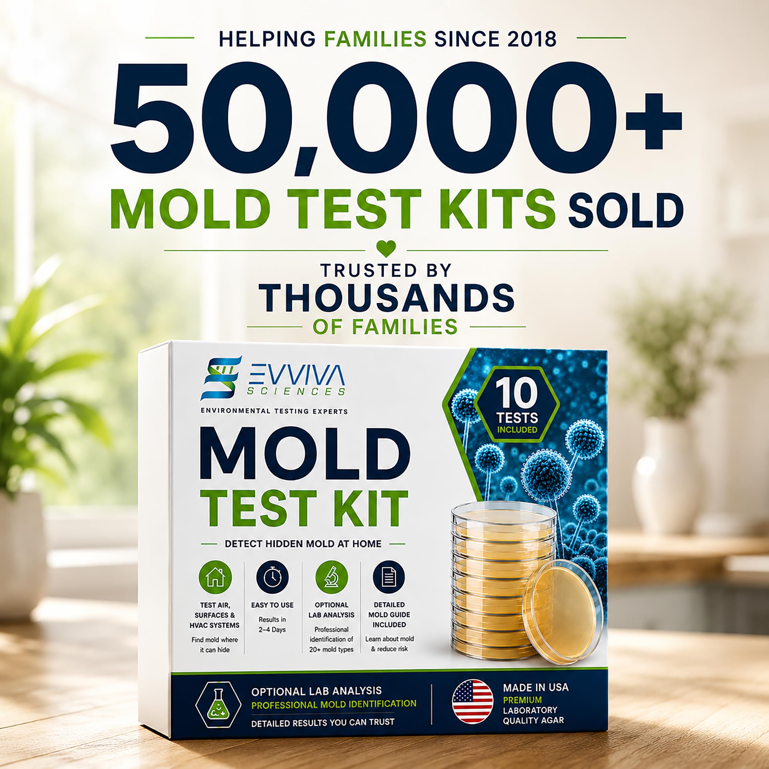 Evviva Sciences Mold Test Kit for Home - 10 Simple Detection Tests