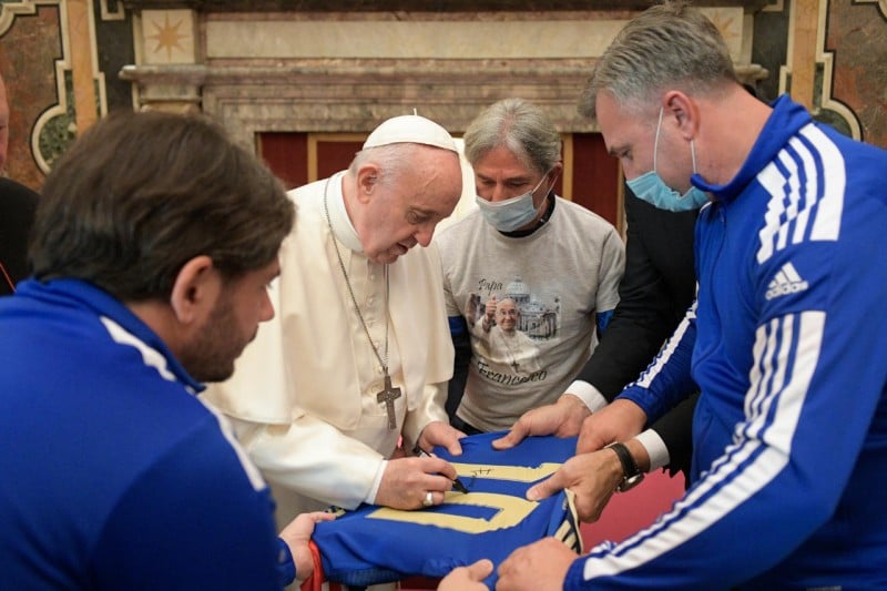 Pope Receives Players in Friendly Football Match