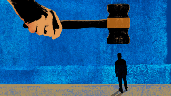 A gavel crushing a silhouette