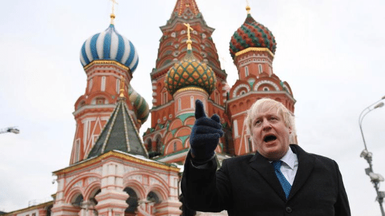 Boris Johnson outside St. Basil's Cathedral in Moscow