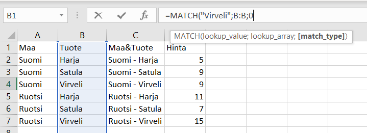 Haku Taulukosta Kahden Tai Useamman Arvon Perusteella Excel Guru Fi