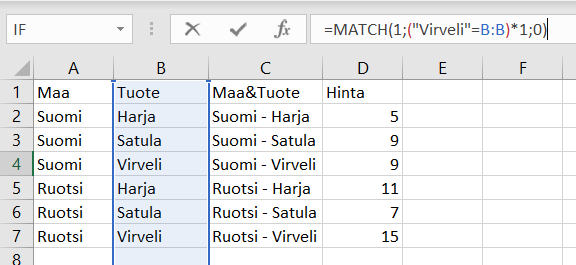 Haku Taulukosta Kahden Tai Useamman Arvon Perusteella Excel Guru Fi