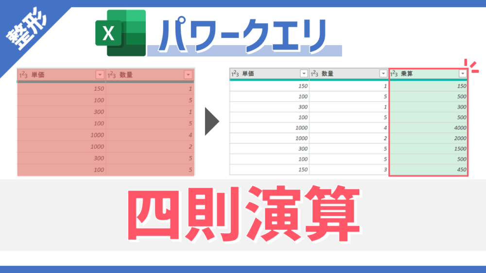 【パワークエリ】数値列を対象に四則演算を自動で計算できる「加算」・「減算」・「乗算」・「除算」の使い方