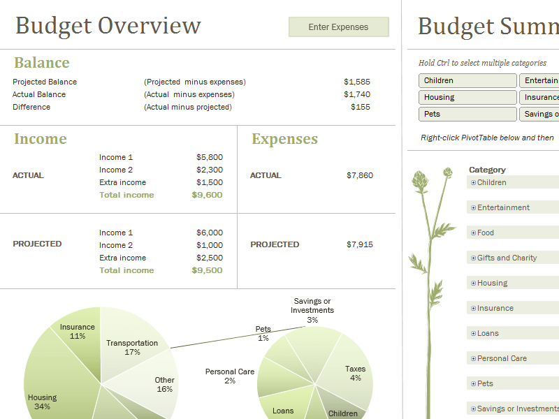 Monthly Family Budget For Microsoft Excel