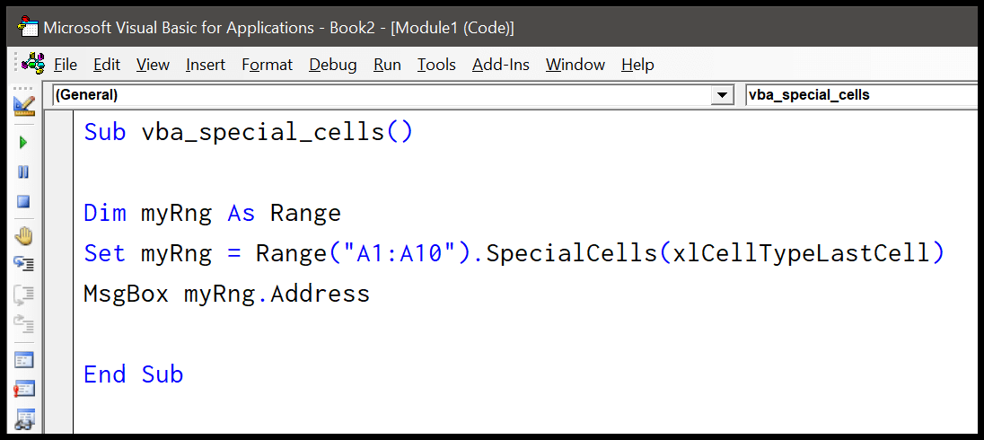 How to use special cells method in vba in excel