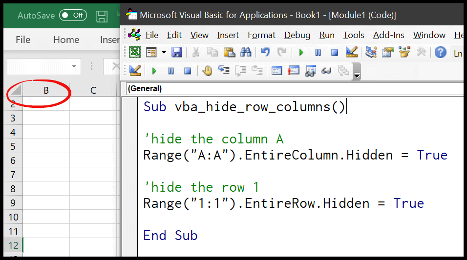 Excel vba hide and unhide a column or a row