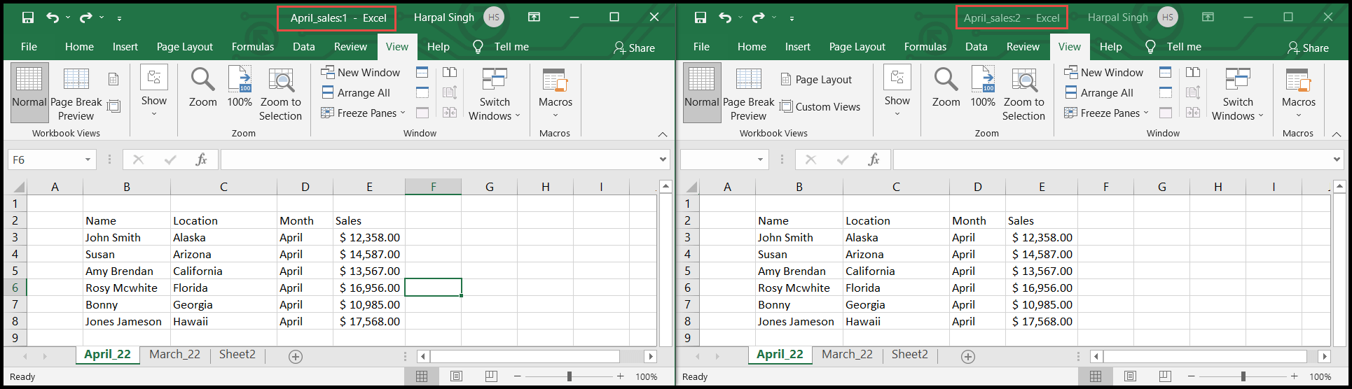 How to view two sheets side by side in excel