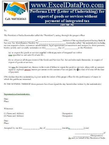 Download Performa Lut Letter Of Undertaking In Ms Word Exceldatapro