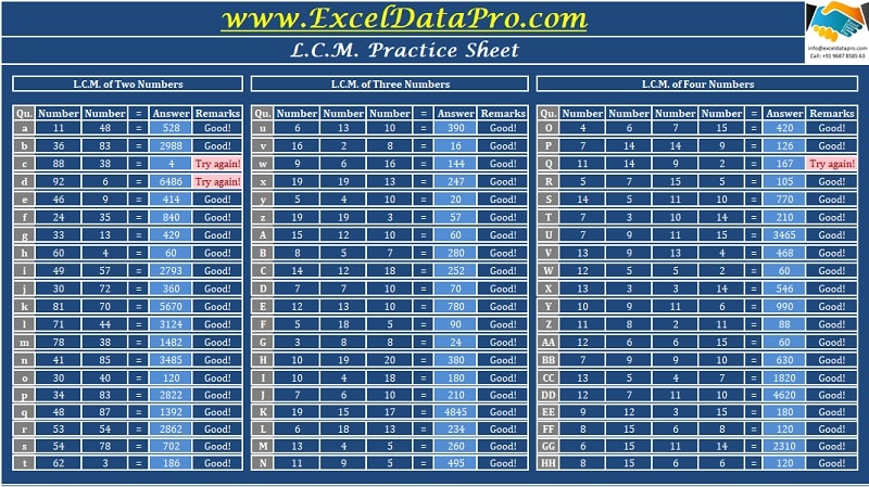 download lcm practice worksheet excel template exceldatapro