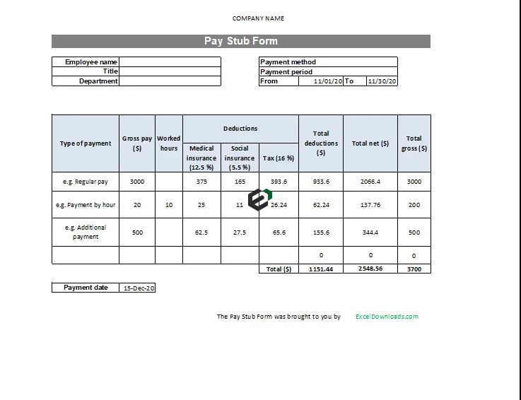 Pay Stub Format Free Excel Templates And Dashboards